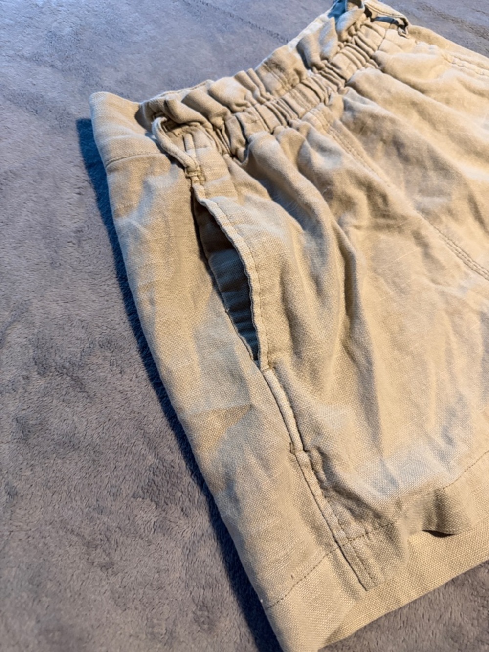 High-Waist Ruched Paperbag Shorts in Light Tan - Picture 2 of 8